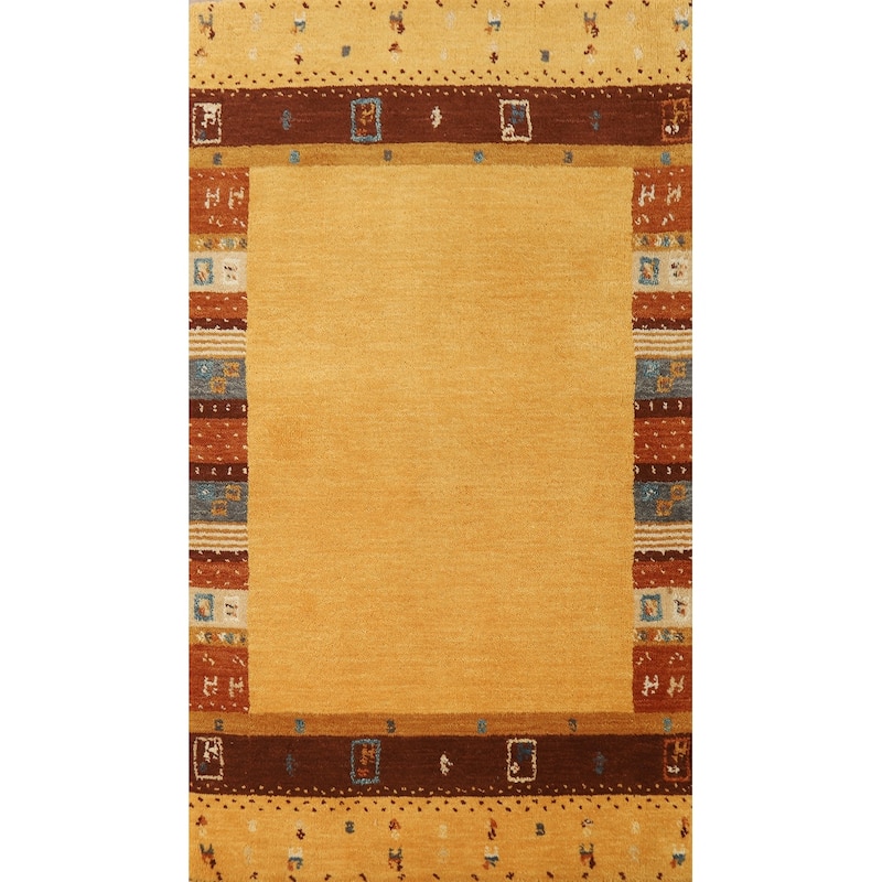 Hand Knotted Oriental 100% Wool Carpet Tribal Tribal Yellow & Gold Gabbeh Area Rug - 4' 4'' X 2' 4''