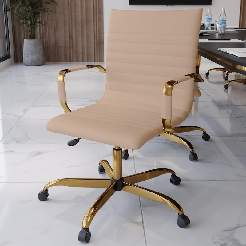 Harris Modern Gold Frame Leather Office Chair with Padded Seat, Adjustable Height, 360° Swivel, and Smooth Rolling Casters