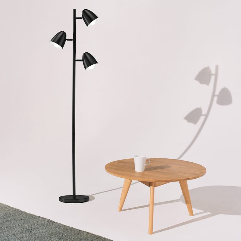 Brightech Jacob 64 in. Classic Black Mid-Century Modern 3-Light Adjustable LED Floor Lamp with 3 Black Metal Cone Shades