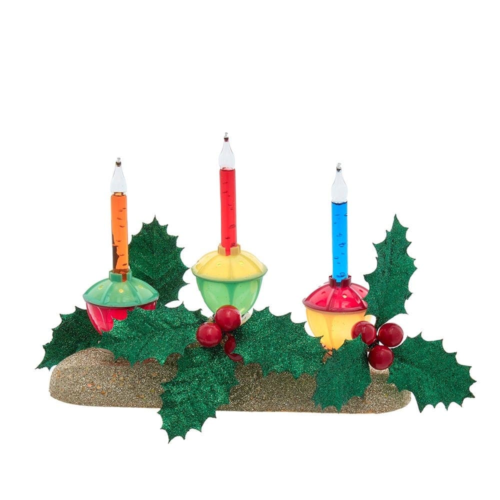 Kurt Adler 8.85-Inch Holly Berry and Greenery with Gold Base Three Bubble Lights