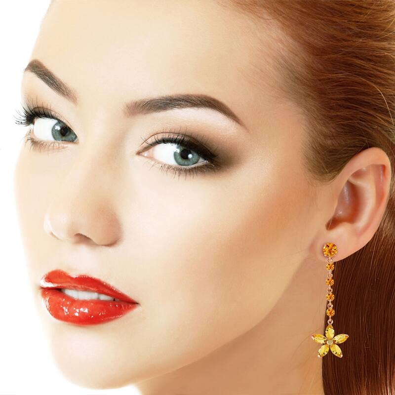 14K Solid Gold Chandelier Flower Citrine Natural Gemstone Earrings