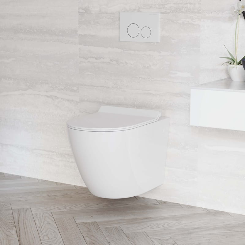 Swiss Madison Well Made Forever - Angers Wall Hung Toilet Bundle, Glossy White - 22" x 14" 15.3"