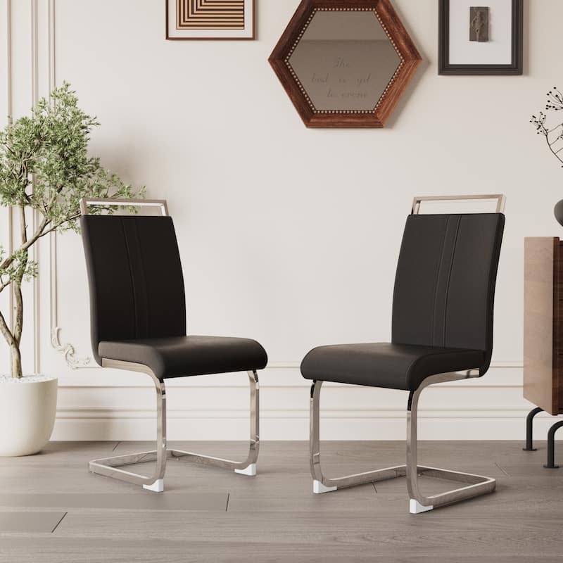 High Back Upholstered Side Chair with C-shaped Tube plating Metal Legs (Set of 2)