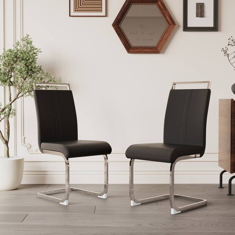 Leather Reception Chair Dining Chair with High Backrest, Side Chair Office Chair Lounge Chair with Metal Legs