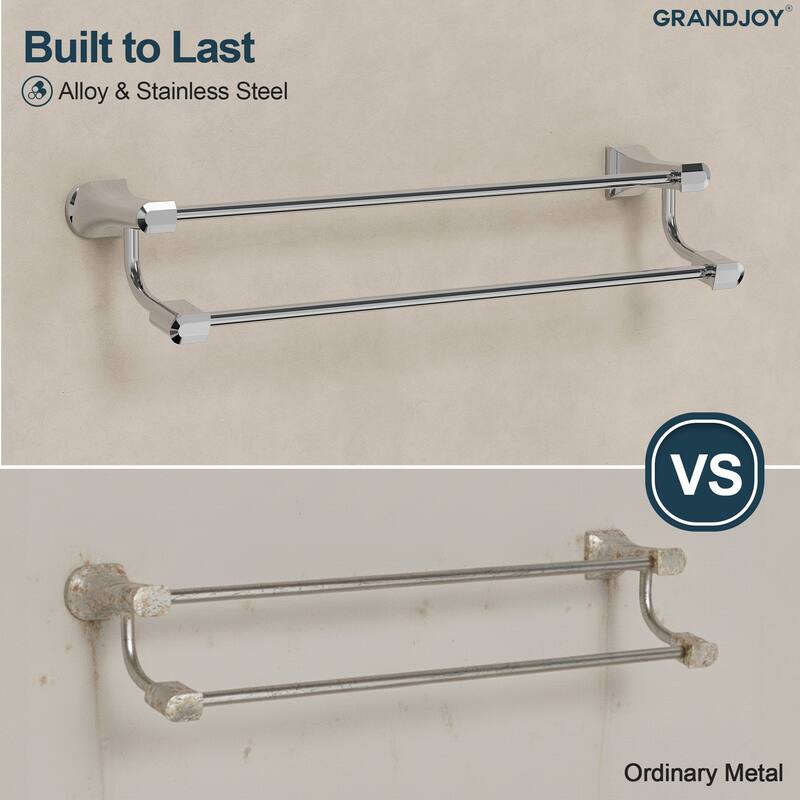 GRANDJOY 4-Piece Stainless Steel Bathroom Hardware Set with Wall Mount Double Towel Bar