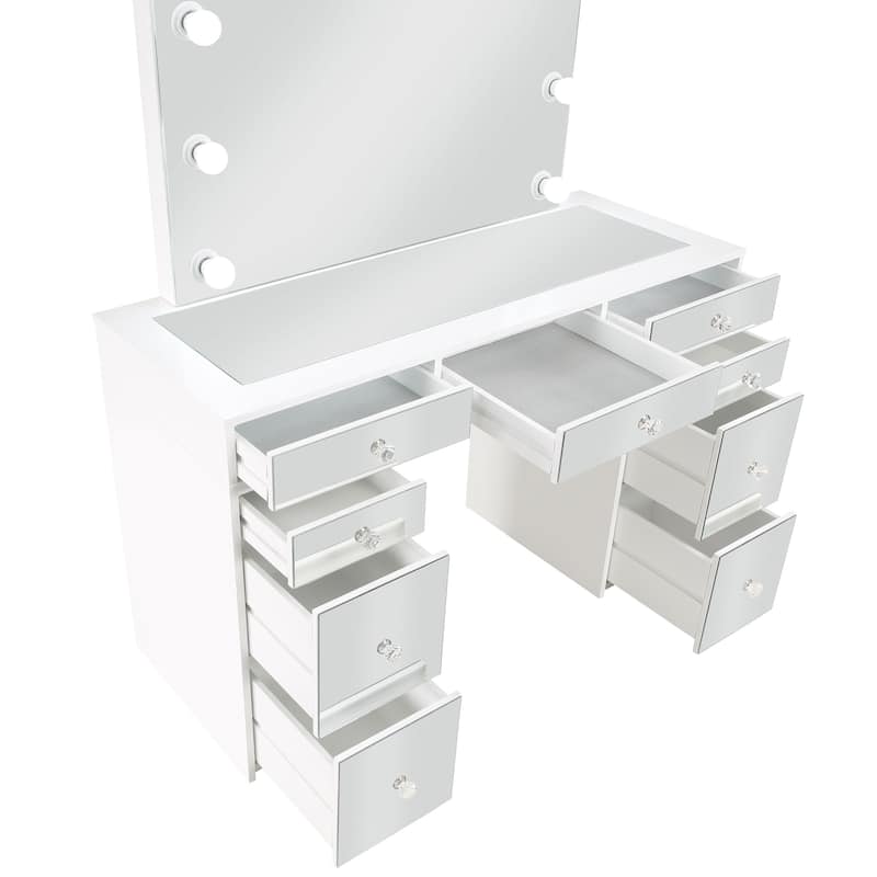 Regina Makeup Vanity Table Set with Stool and Lighting White