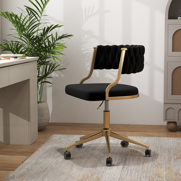 Velvet Home Desk Chair Office Swivel Chair with Wheels and Gold