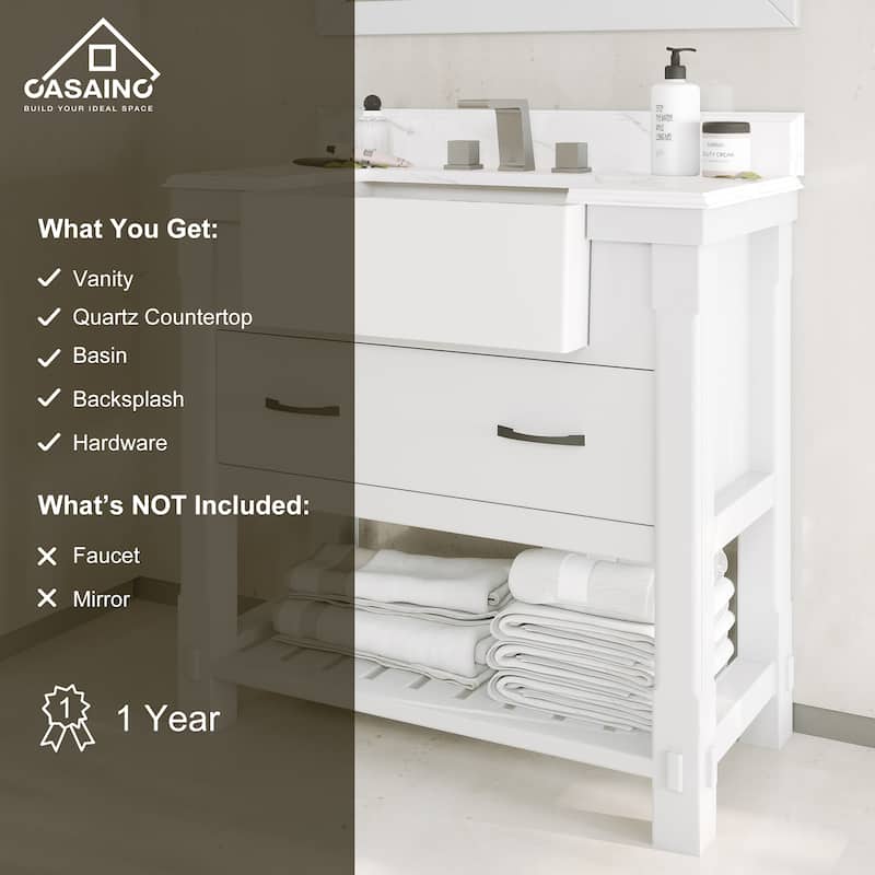 CASAINC 36"48"60" Farmhouse Bathroom Vanity with Sink in White