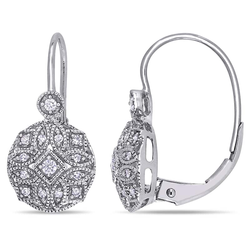 Miadora 14k White Gold 1/6ct TDW Diamond Earrings - 19.7 mm x 9.6 mm x 14 mm - 19.7 mm x 9.6 mm x 14 mm