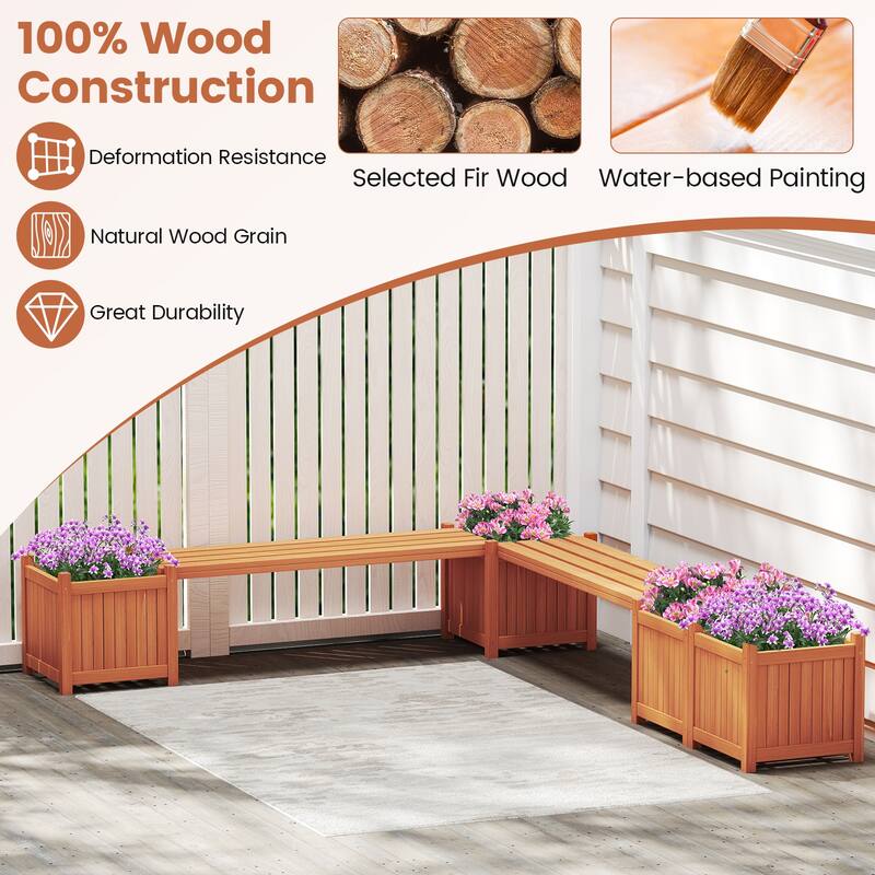 Gymax Wood Wooden Planter Box w/ Seat 2-in-1 Raised Garden Bed & Bench