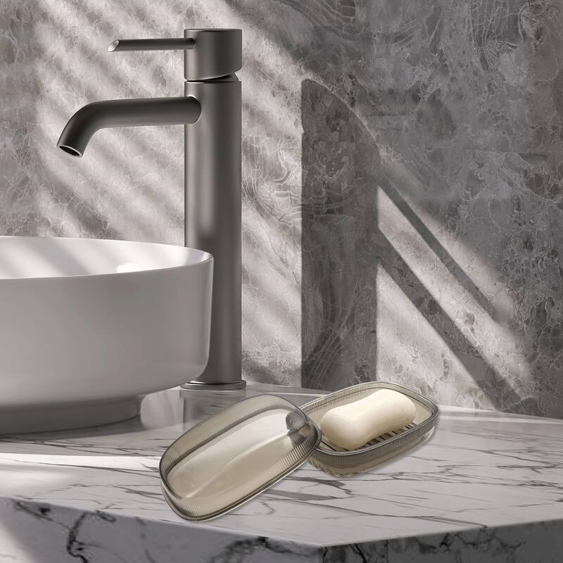 Waterproof with Cover Soap Dish for Bathroom 5.51"x4.13"x2.52" 1 Pcs - Gray