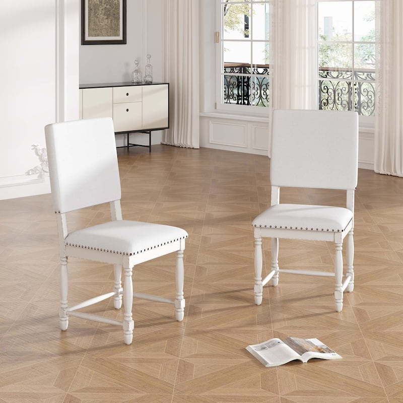 Vintage Traditional 2-Piece Upholstered Dining Chairs with Padded Backs, Cream