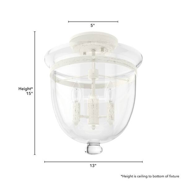 dimension image slide 1 of 2, Hunter Belltown 3-Light Flush Mount Ceiling Light - Entry, Bedroom, Bath, Hallway - Transitional, Modern Farmhouse