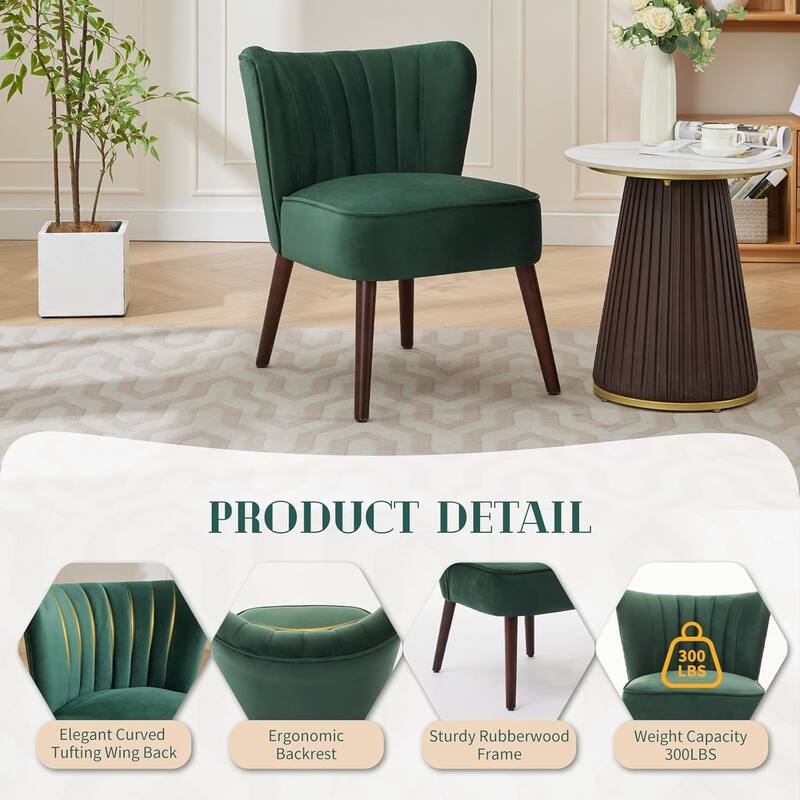 Modern Velvet Accent Chair Set of 2, Soft Upholstered Living Room Chair with Wooden Legs