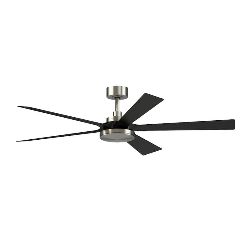 TorchAire 64 inch Indoor/Outdoor Ceiling Fan with LED CCT Select Light Kit - Brushed Nickel - Black Blades - 64 Inches