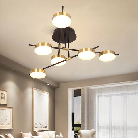Modern Geometric Sputnik Dimmable Pendant Light for Dining and Living Room - Brass+Black - 6 heads