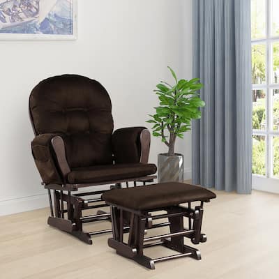 Wood Baby Rocker Nursery Furniture Glider and Ottoman Cushion Set