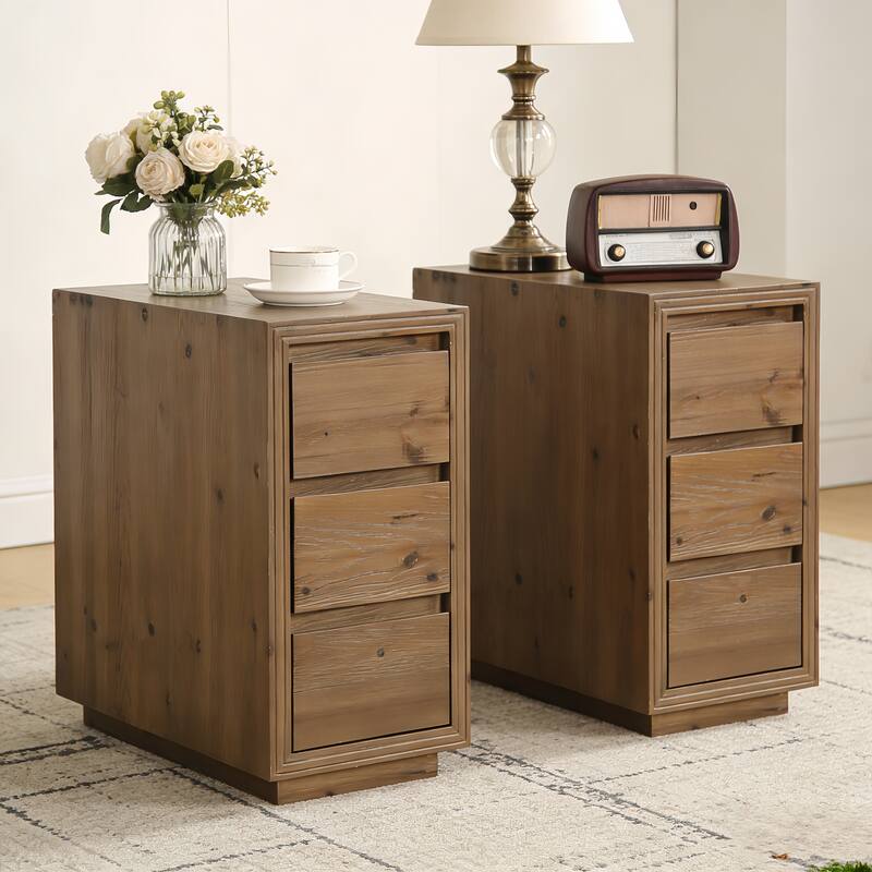 Rustic 3-Drawer Solid Wood Nightstand, Fully Assembled, 23.62"H