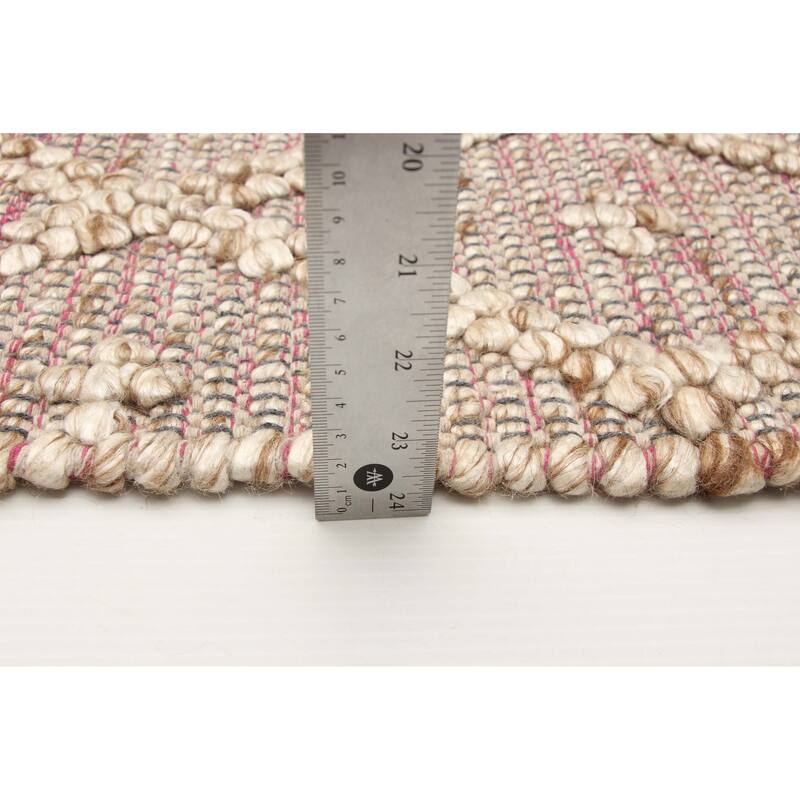 ECARPETGALLERY Braid weave Sienna Khaki, Pink Wool Rug - 6'2 x 9'1