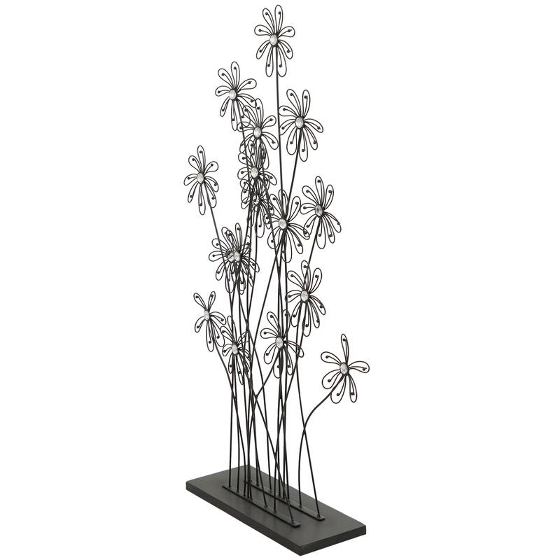 Artistic Metal Tall Floral Sculpture with Crystal Embellishments - Black or Gold