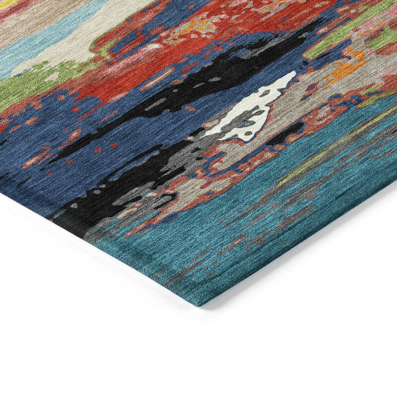Machine Washable Indoor/ Outdoor Abstract Contemporary Chantille Rug