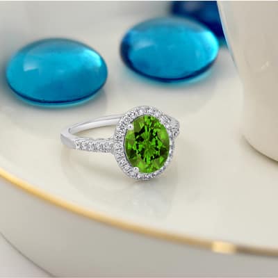 Auriya 3ct Oval Peridot and Halo Diamond Engagement Ring 3/8ctw 14k Gold