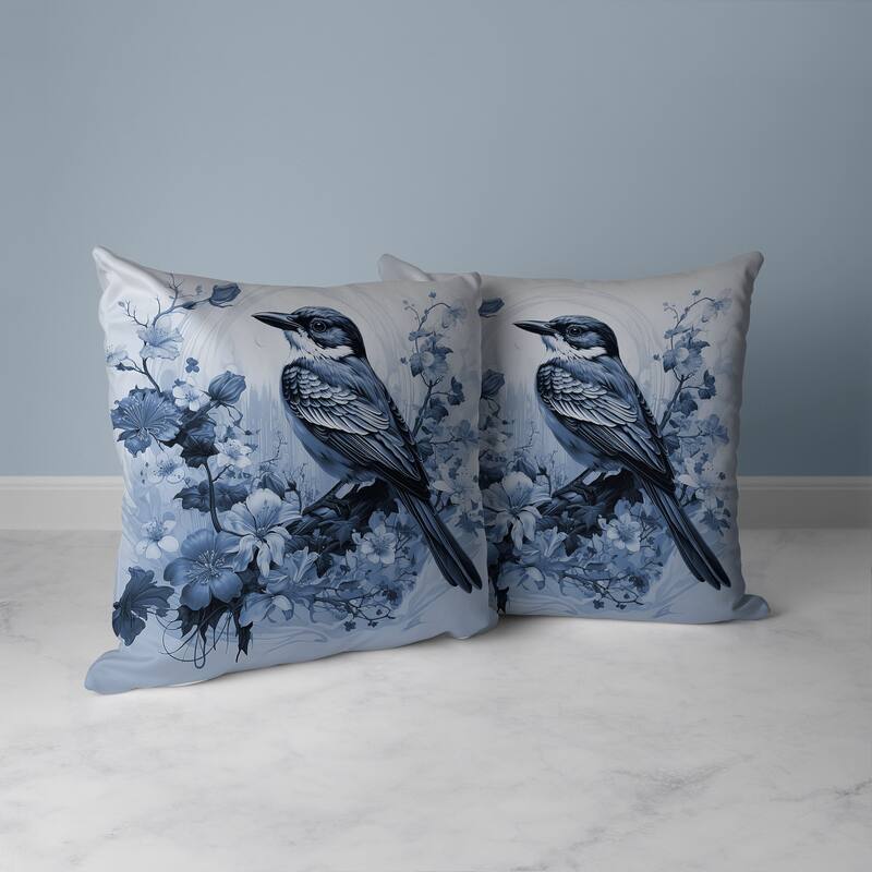 Feathered Floralscapes Faux Suede Reversible Throw Pillow Blue