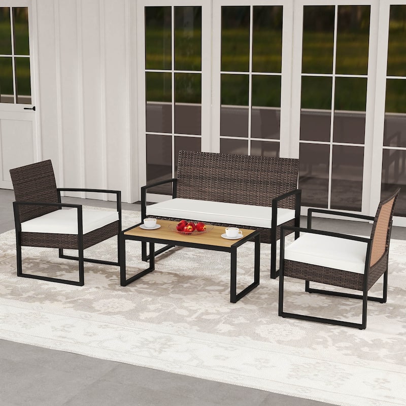 Gymax 8 Pieces Patio Furniture Set PE Rattan Porch Chairs w/ Loveseat