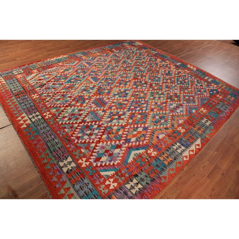 Kilim Oriental Area Rug Flatweave Reversible Wool Carpet - 8'7"x 9'10"