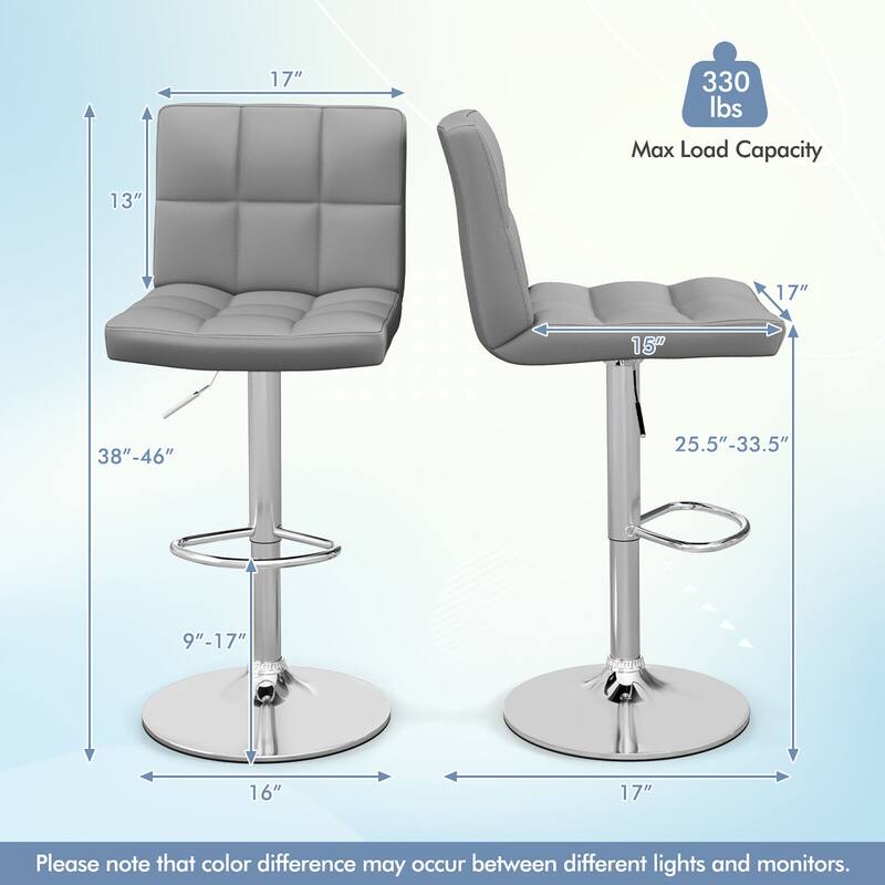 Gymax Set of 2 Adjustable Swivel Bar Stool Counter Height Bar Chair PU