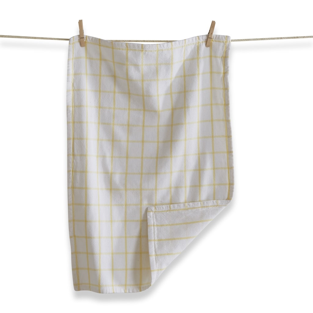 Classic Double Cloth Yellow Windowpane Cotton Kitchen Dishtowel 26L x 18W in.