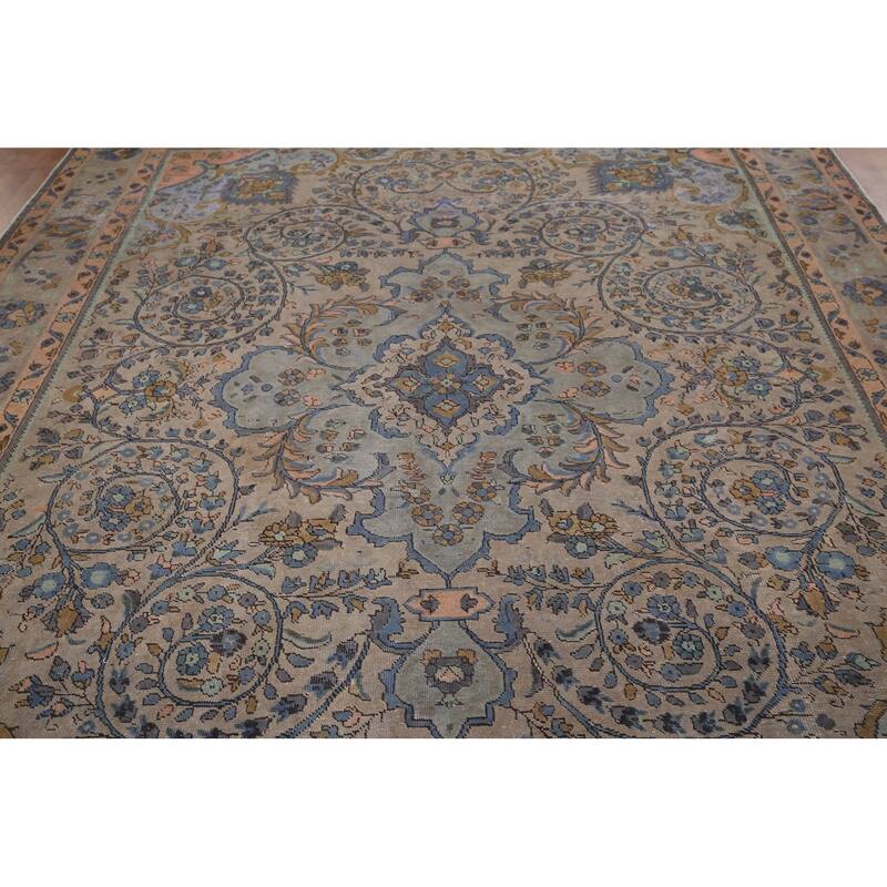 Distressed Tabriz Persian Antique Area Rug Handmade Wool Carpet - 8'0" x 10'9"