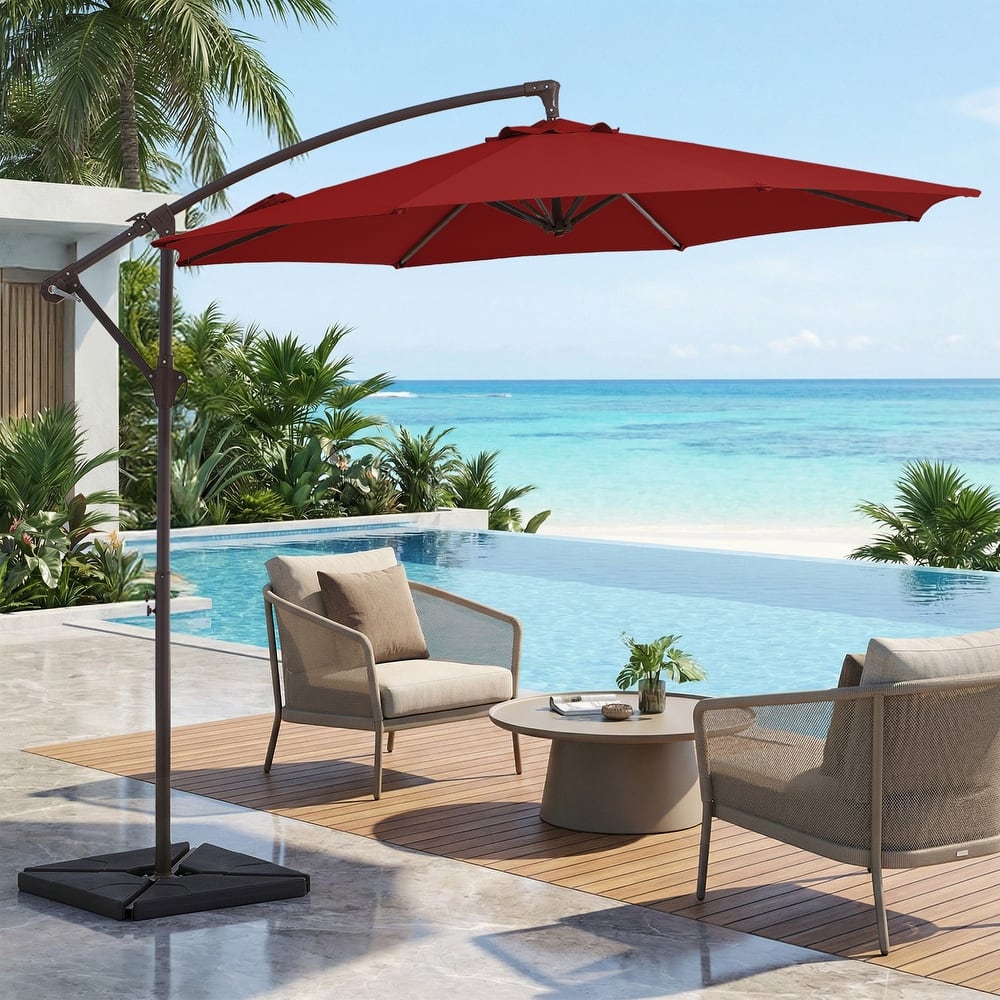 10 ft Steel Crank-lift Cantilever Umbrella With Weighted Base