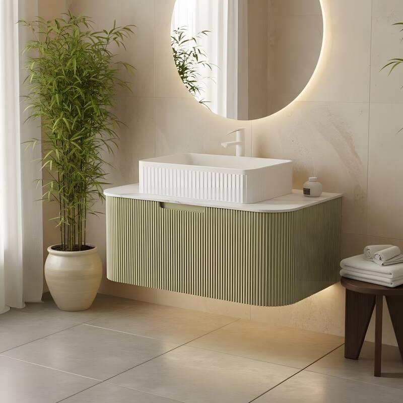 Wall Mounted Bathroom Vanity with White Rectangular Ceramic Basin