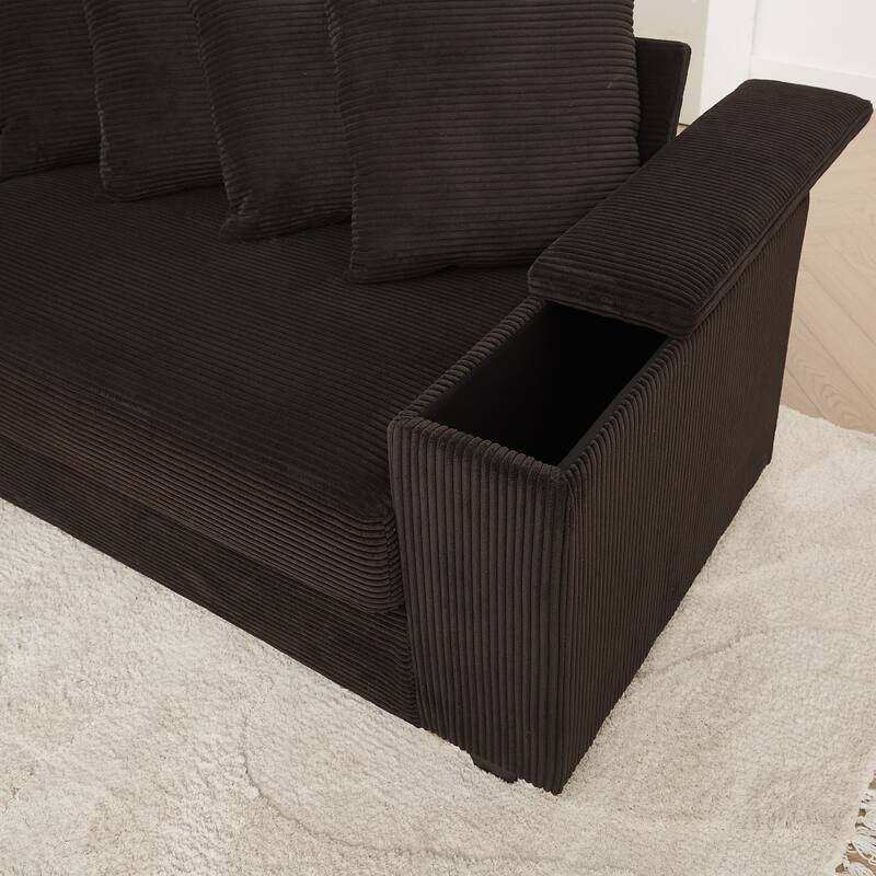 Modern L Shaped Sectional Sofa with Armrest Storage and Movable Ottoman for Living Room and Guest Room
