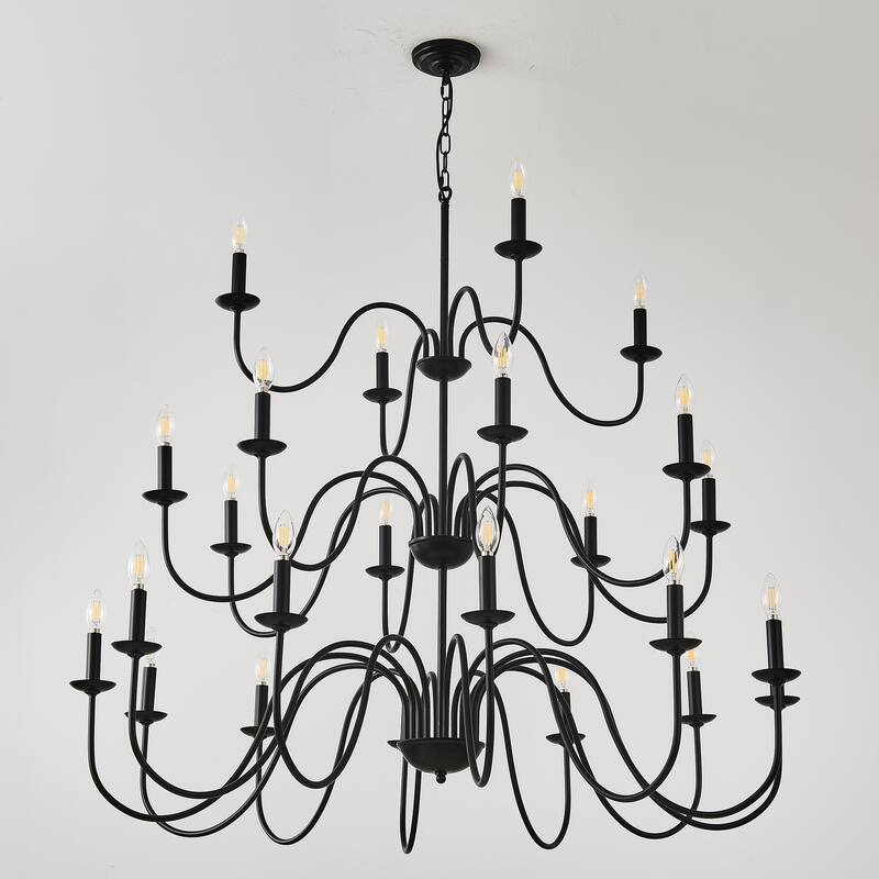 12-Light Farmhouse Chandelier, Black Metal Chandeliers Adjustable Height-E12 - Brown