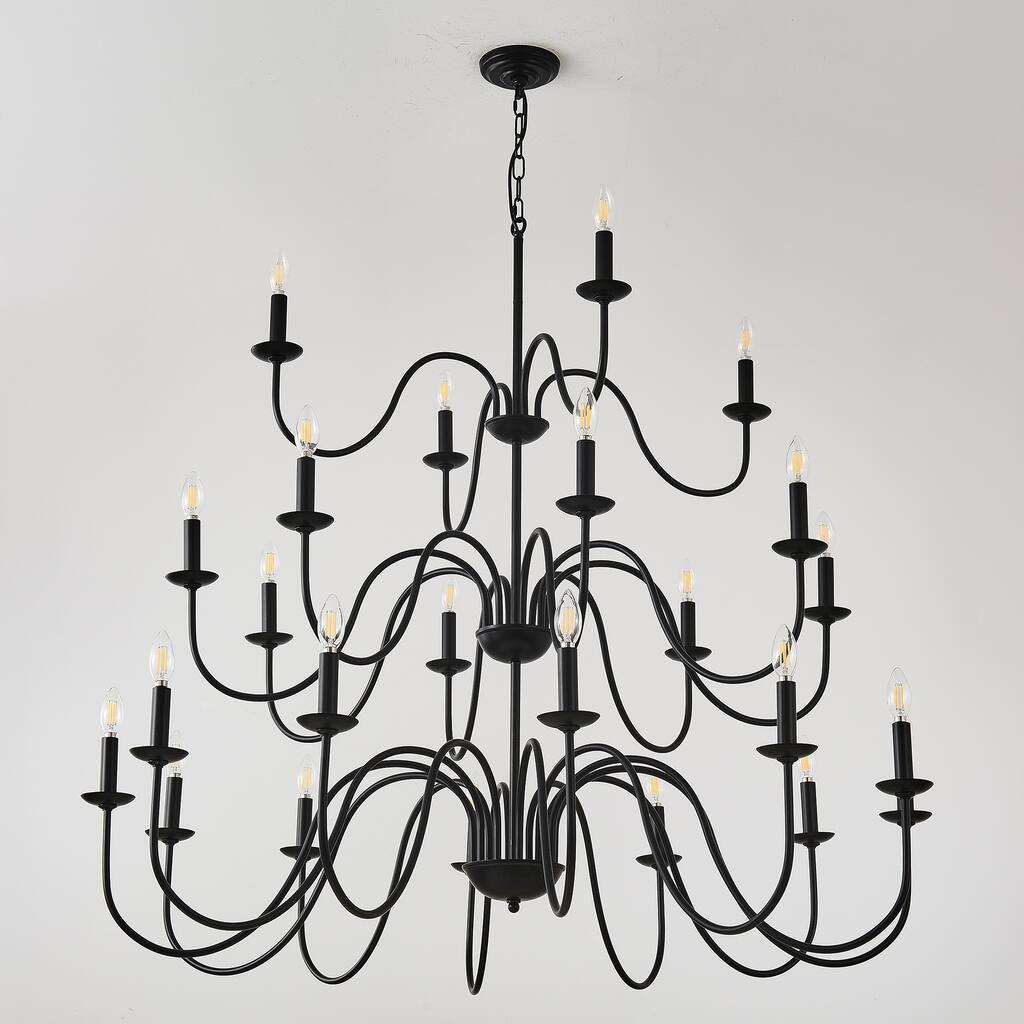 12-Light Farmhouse Chandelier, Black Metal Chandeliers Adjustable Height-E12