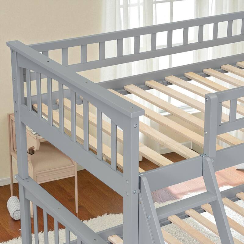 Twin over Full Bunk Bed with Drawers, Convertible to 2 Beds, Pine/MDF, Staircase & Guardrails, 79.7 x 57.5 x 61.2 in