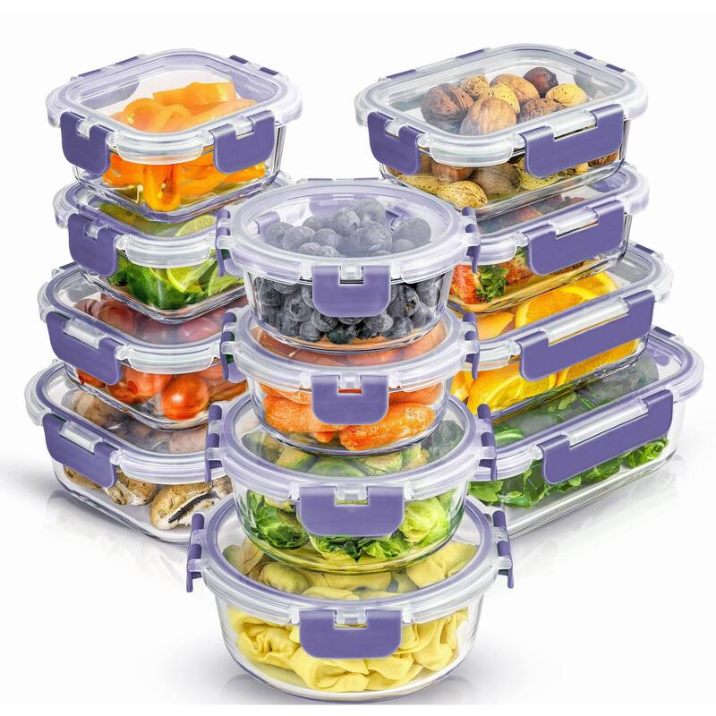 24pc Borosilicate Glass Storage Containers with Lids. 12 Airtight, Freezer Safe Food Storage Containers, Pantry Kitchen Storage - Clear
