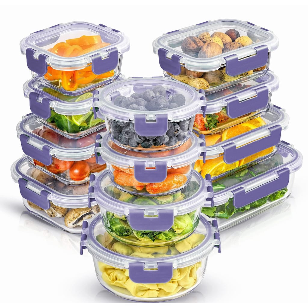 24pc Borosilicate Glass Storage Containers with Lids. 12 Airtight, Freezer Safe Food Storage Containers, Pantry Kitchen Storage