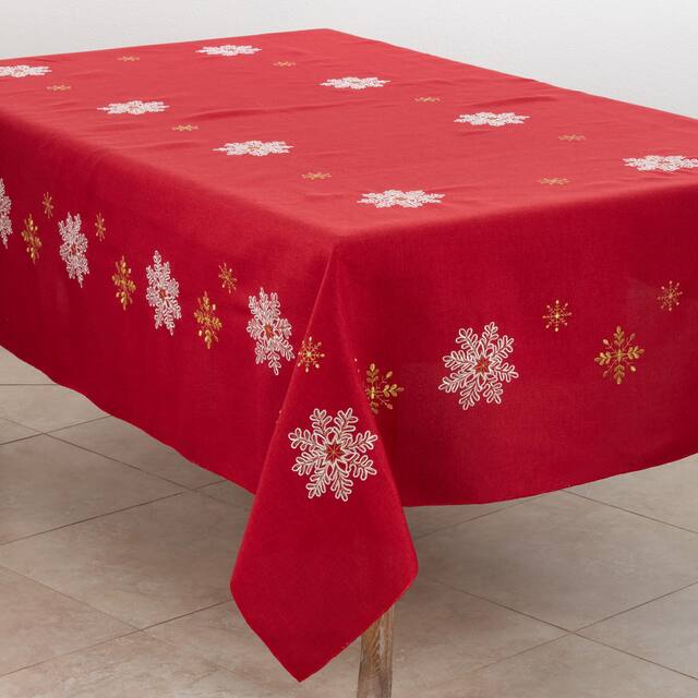 Elegant Tablecloth With Snowflake Design - 70"x120" - Red