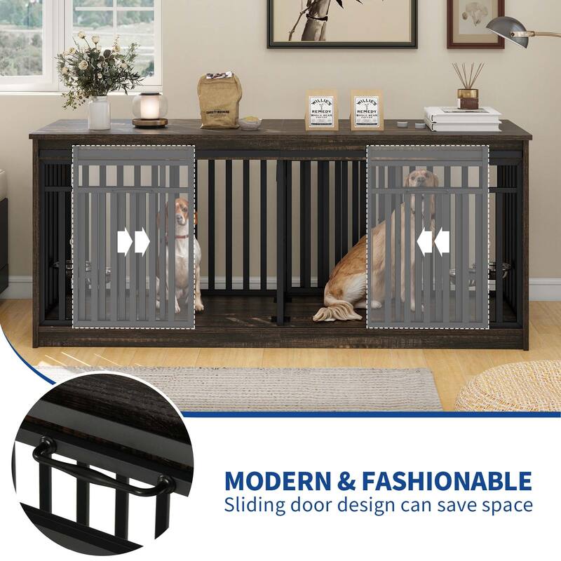 Moasis 71 Inch Double Dog Crate Furniture for 2 Dogs