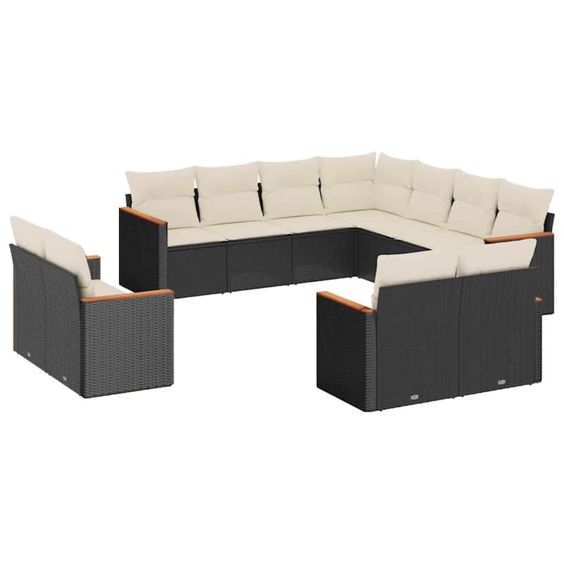 vidaXL Patio Sofa Set with Cushions Outdoor Conversation Furniture Poly Rattan - 24.4 x 24.4 x 27.2 in