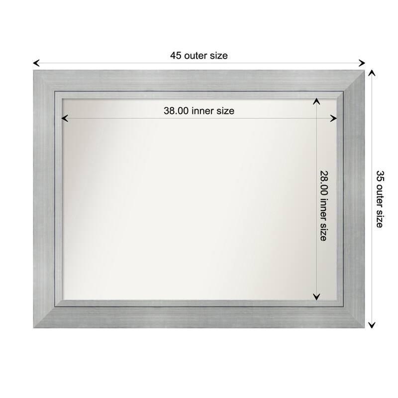 Romano Silver Framed Non-Beveled Custom Wall Mirror, Bathroom Vanity Mirror - Outer Size: 45.25 x 35.25