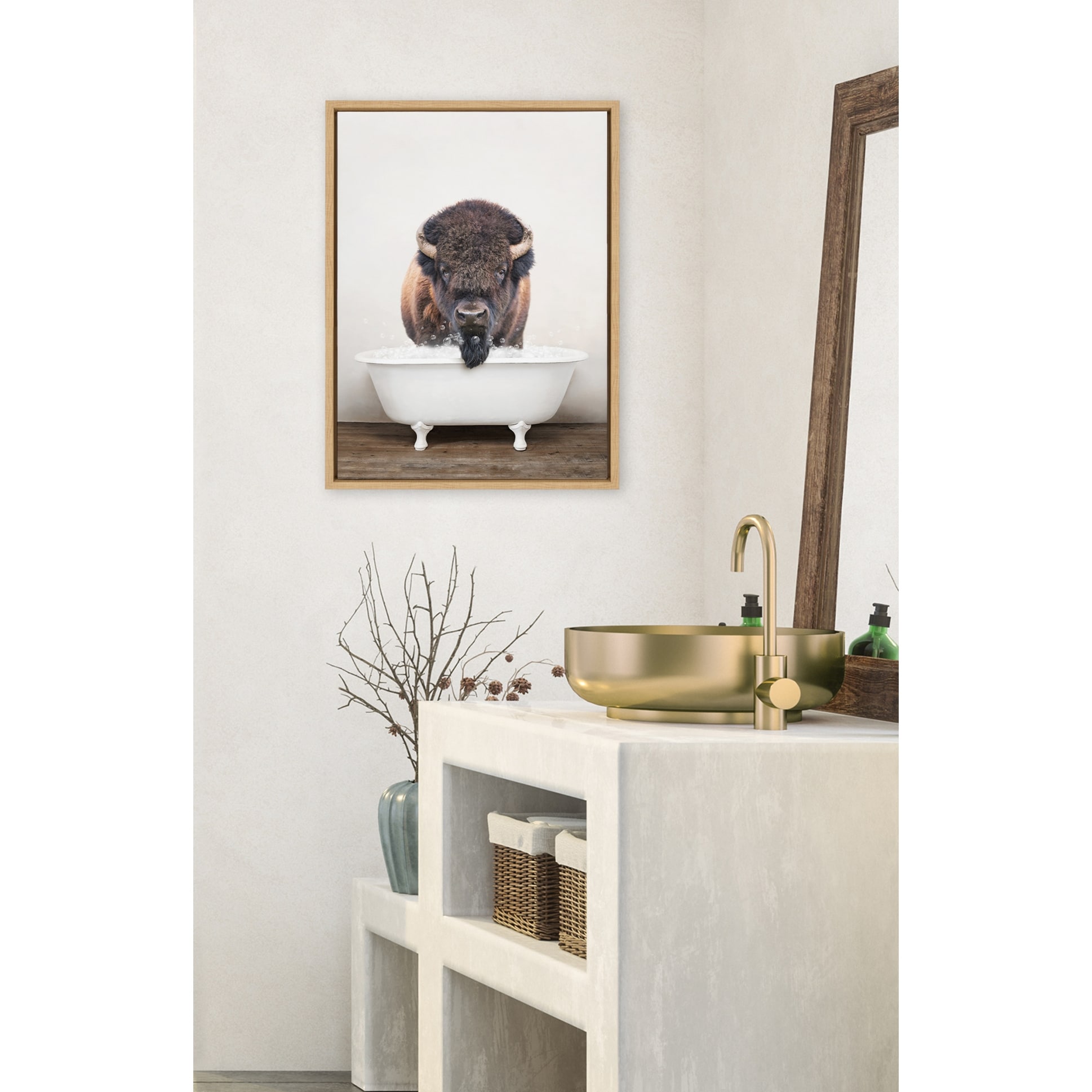 Kate and Laurel Sylvie Bison Bubble Bath Framed Canvas by Amy Peterson