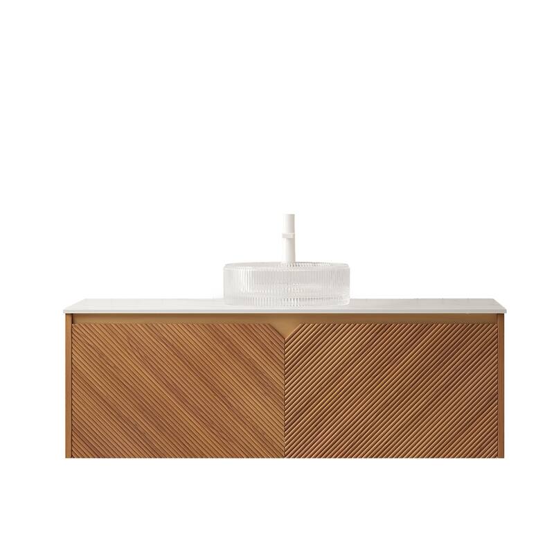 48" Bathroom Vanity with Vessel Sink, Wall-Mounted Floating Storage Cabinet with Double Doors