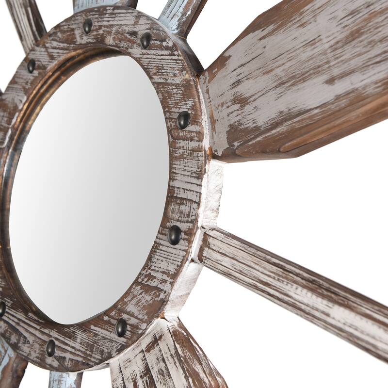 Montauk - Weathered Boat Paddle Wall Mirror - White & Blue Finish