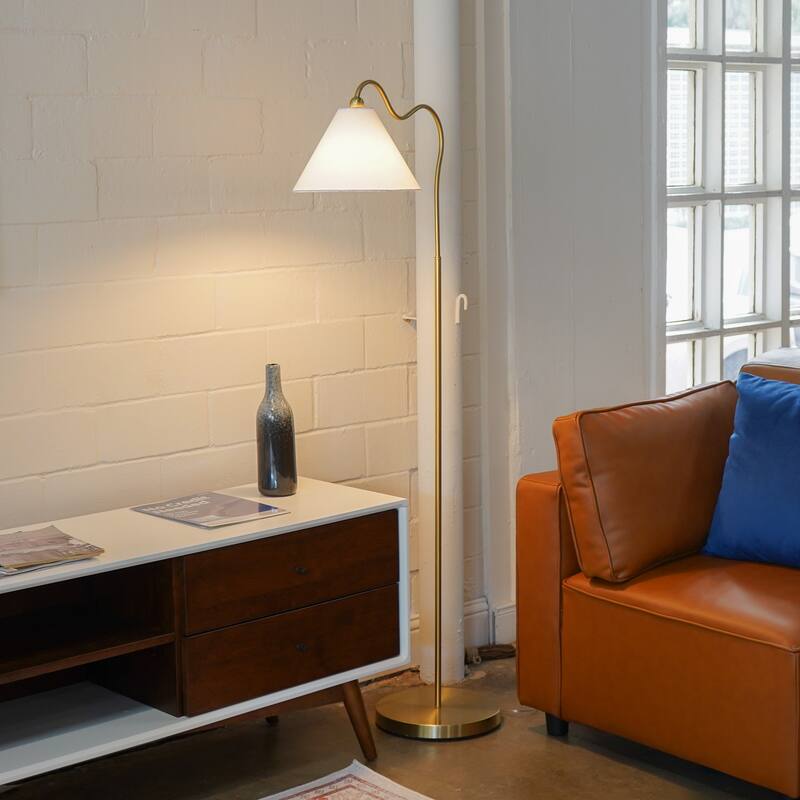 Majestic Glow Brass Floor Lamp - White - White