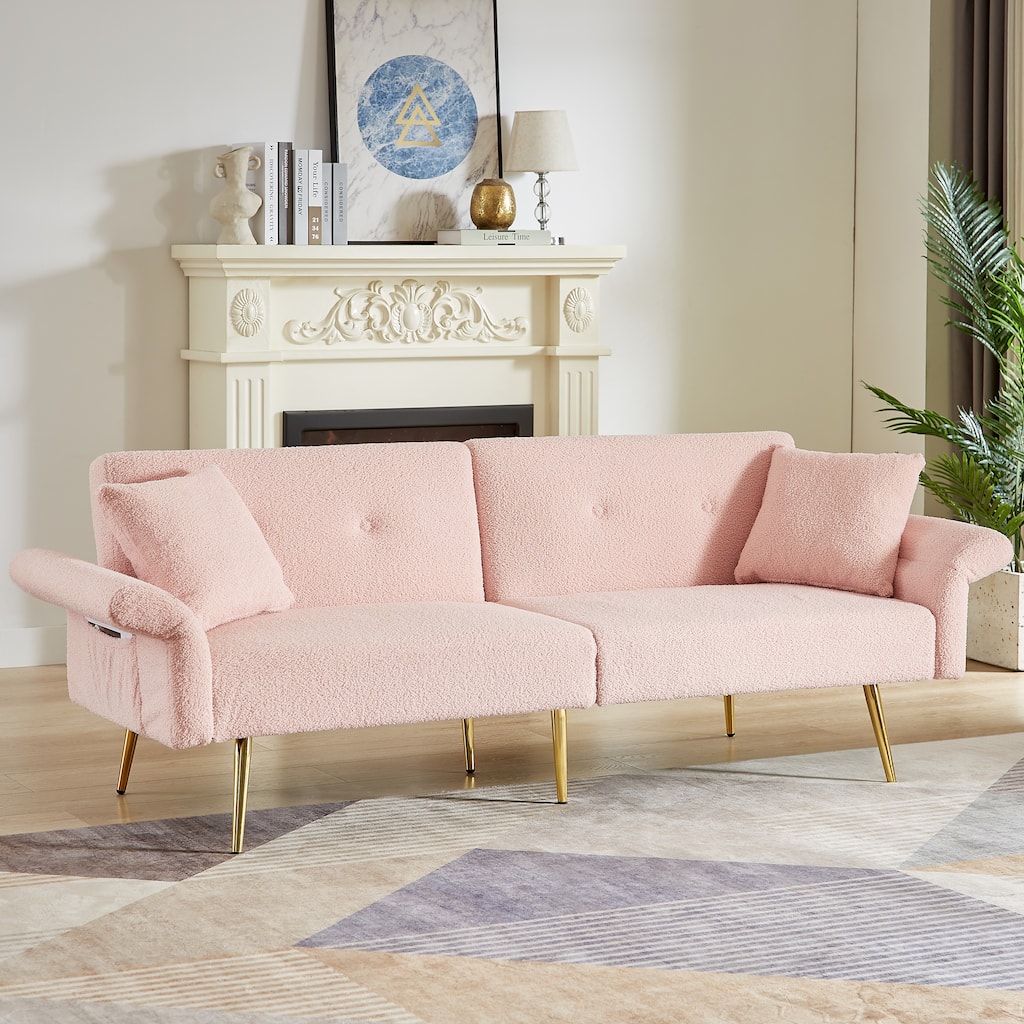 Convertible Sofa Loveseat Sleeper Sofa Couch with Reclining Backrest, Sofa Bed Upholstered Sofa with Pillows