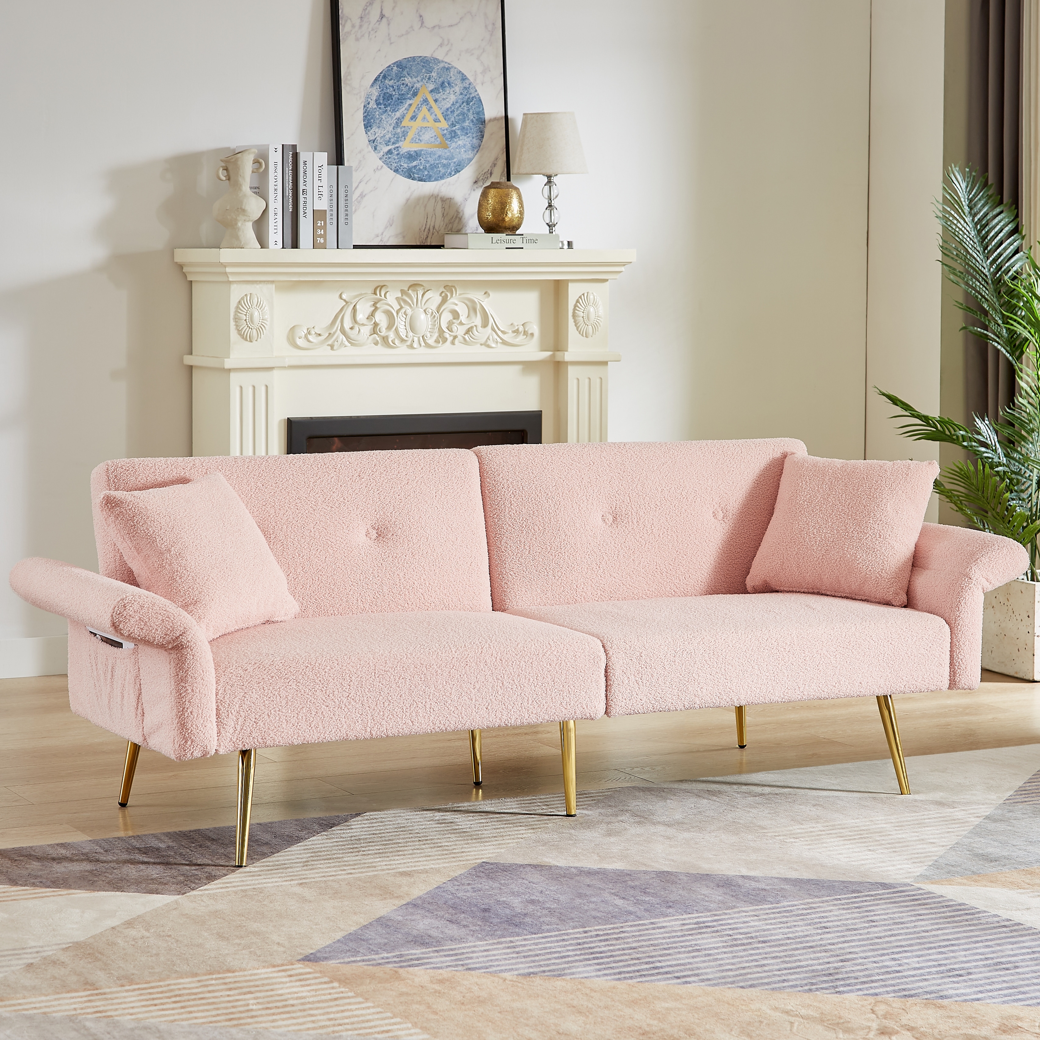 Loveseat with Side Pocket, Sleeper Sofa Bed with Foldable Armrest, Accent Sofa with Adjustable Backrest